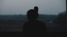 Sylwetka młoda piękna dziewczyna w wiosce Modeluje na tle lasowa kobiety dziewczyna przed okno obraz royalty free Sylwetka młoda piękna dziewczyna w wiosce Modeluje na tle lasowa kobiety dziewczyna przed okno obraz royalty free