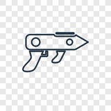 Symbol för vektor för vapenBlasterbegrepp som linjär isoleras på genomskinligt b royaltyfri illustrationer Symbol för vektor för vapenBlasterbegrepp som linjär isoleras på genomskinligt b royaltyfri illustrationer