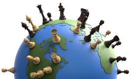 Symbol of geopolitics the world globe with chess pieces vector illustration Symbol of geopolitics the world globe with chess pieces vector illustration
