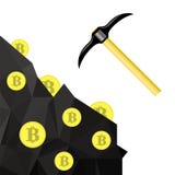 Symbole d'or de bitcoin Crypto exploitation de devise avec des pièces de monnaie et des pioches Photographie stock Symbole d'or de bitcoin Crypto exploitation de devise avec des pièces de monnaie et des pioches Photographie stock