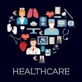Symbole de coeur avec des soins de santé et des icônes médicales Photos stock Symbole de coeur avec des soins de santé et des icônes médicales Photos stock