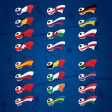 Symboler eller emblem med bollar och flaggor av europeiska länder vektor illustrationer Symboler eller emblem med bollar och flaggor av europeiska länder vektor illustrationer