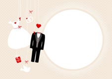 Symboles accrochants de mariage autour de beige de cadre et de points rouges illustration stock Symboles accrochants de mariage autour de beige de cadre et de points rouges illustration stock