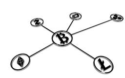 Symboles argentés de cryptocurrency sur le fond blanc aucune ombre rendu 3d illustration de vecteur Symboles argentés de cryptocurrency sur le fond blanc aucune ombre rendu 3d illustration de vecteur