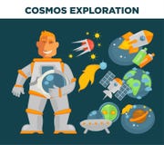 Symboles de vecteur d'exploration et d'astronaute de cosmos illustration libre de droits Symboles de vecteur d'exploration et d'astronaute de cosmos illustration libre de droits