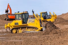 Szaniec budowy Dozer ekskawatoru maszyny fotografia royalty free Szaniec budowy Dozer ekskawatoru maszyny fotografia royalty free