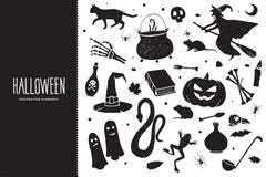 szczęśliwego halloween Kreskówka ustawiająca czarni wakacyjni elementy biały Halloween czarny sylwetki również zwrócić corel ilus ilustracja wektor szczęśliwego halloween Kreskówka ustawiająca czarni wakacyjni elementy biały Halloween czarny sylwetki również zwrócić corel ilus ilustracja wektor