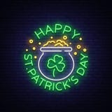 Szczęśliwego St Patrick ` s dnia Wektorowa ilustracja w Neonowym stylu Neonowy znak, kartka z pozdrowieniami, pocztówka, neonowy ilustracji Szczęśliwego St Patrick ` s dnia Wektorowa ilustracja w Neonowym stylu Neonowy znak, kartka z pozdrowieniami, pocztówka, neonowy ilustracji