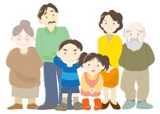 Szczęśliwi rodzina rodzice, dzieci i dziadka b, Pisać na maszynie ilustracji Szczęśliwi rodzina rodzice, dzieci i dziadka b, Pisać na maszynie ilustracji
