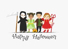Szczęśliwy Halloweenowy Karciany projekt, Halloweenowy charakter kreskówki wektor ilustracji Szczęśliwy Halloweenowy Karciany projekt, Halloweenowy charakter kreskówki wektor ilustracji