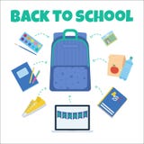 Szkolny plecak z stacjonarnymi rzeczami ilustracja wektor Szkolny plecak z stacjonarnymi rzeczami ilustracja wektor