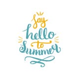 Säg Hello till sommarvektorillustrationen, bakgrund Rolig logo för citationsteckenhipsterdesign Hand som märker den inspirerande vektor illustrationer Säg Hello till sommarvektorillustrationen, bakgrund Rolig logo för citationsteckenhipsterdesign Hand som märker den inspirerande vektor illustrationer