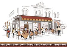 Série de vues de rue dans la vieille ville avec des personnes illustration stock Série de vues de rue dans la vieille ville avec des personnes illustration stock