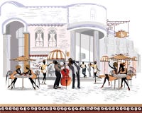 Série de vues de rue dans la vieille ville avec des personnes illustration libre de droits Série de vues de rue dans la vieille ville avec des personnes illustration libre de droits