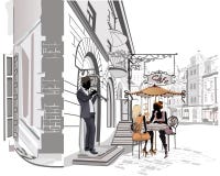 Série des rues avec des personnes dans la vieille ville illustration libre de droits Série des rues avec des personnes dans la vieille ville illustration libre de droits
