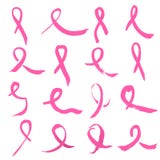 Símbolos de la conciencia del cáncer de pecho La colección de cinta rosada dibujada dieciséis manos firma ilustración del vector Símbolos de la conciencia del cáncer de pecho La colección de cinta rosada dibujada dieciséis manos firma ilustración del vector