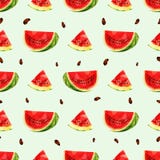 Sömlös bakgrund med ett stycke av den saftiga vattenmelon i låg poly stil vektor illustrationer Sömlös bakgrund med ett stycke av den saftiga vattenmelon i låg poly stil vektor illustrationer