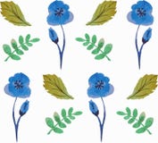 Sömlös blom- modell med härliga blommor och sidor i blåa och gröna färger vattenfärg Royaltyfri Bild Sömlös blom- modell med härliga blommor och sidor i blåa och gröna färger vattenfärg Royaltyfri Bild