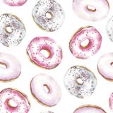 Sömlös modell för Donuts Vattenfärgmunkar vektor illustrationer Sömlös modell för Donuts Vattenfärgmunkar vektor illustrationer