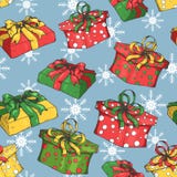 Sömlös modell för ferie med gåvor/giftboxes/Christmass och modell för nytt år stock illustrationer Sömlös modell för ferie med gåvor/giftboxes/Christmass och modell för nytt år stock illustrationer