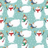 Sömlös modell för gullig plan designjul med snögubben royaltyfri illustrationer Sömlös modell för gullig plan designjul med snögubben royaltyfri illustrationer