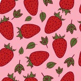 Sömlös modell för Handdrawn jordgubbe på rosa bakgrund royaltyfri illustrationer Sömlös modell för Handdrawn jordgubbe på rosa bakgrund royaltyfri illustrationer