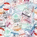 Sömlös modell för passstämpel Internationellt ankomstteckengummi, visumstämplar stock illustrationer Sömlös modell för passstämpel Internationellt ankomstteckengummi, visumstämplar stock illustrationer