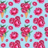 Sömlös modell för vattenfärg med rosa pionblommor stock illustrationer Sömlös modell för vattenfärg med rosa pionblommor stock illustrationer