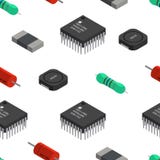 Sömlös modell för vektor av izometric elektroniska delar Capa vektor illustrationer Sömlös modell för vektor av izometric elektroniska delar Capa vektor illustrationer