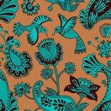 Sömlös modell för vektor, dekorativ indisk stil Stiliserade blommor och fåglar på den röda bakgrunden Färgrik tecknad filmillustr royaltyfri illustrationer Sömlös modell för vektor, dekorativ indisk stil Stiliserade blommor och fåglar på den röda bakgrunden Färgrik tecknad filmillustr royaltyfri illustrationer
