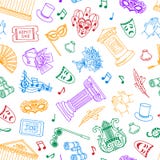 Sömlös modell för vektor eller bakgrundsillustration med klotterteaterbeståndsdelar vektor illustrationer Sömlös modell för vektor eller bakgrundsillustration med klotterteaterbeståndsdelar vektor illustrationer