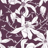 Sömlös modell med den hand drog magnoliablomman också vektor för coreldrawillustration stock illustrationer Sömlös modell med den hand drog magnoliablomman också vektor för coreldrawillustration stock illustrationer