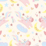 Sömlös modell med enhörningen och månen - vektorillustration, eps stock illustrationer Sömlös modell med enhörningen och månen - vektorillustration, eps stock illustrationer
