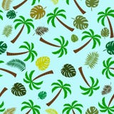 Sömlös modell med palmträd och sidor för tropisk växt Ideal lösning för tyg och förpackande design vektor illustrationer Sömlös modell med palmträd och sidor för tropisk växt Ideal lösning för tyg och förpackande design vektor illustrationer