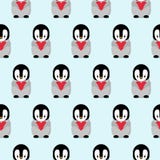 Sömlös modell med tecknad filmpingvin- och hjärtadesign på blå bakgrund royaltyfri illustrationer Sömlös modell med tecknad filmpingvin- och hjärtadesign på blå bakgrund royaltyfri illustrationer