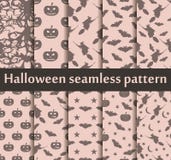 Sömlös modelluppsättning för allhelgonaafton Modell med den lampstålar, slagträn och häxan halloween symboler vektor Royaltyfri Fotografi Sömlös modelluppsättning för allhelgonaafton Modell med den lampstålar, slagträn och häxan halloween symboler vektor Royaltyfri Fotografi