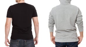 T koszula i bluza sportowa szablon Mężczyźni w czarnym tshirt w popielaty hoody i Tylny tylni widok Egzamin próbny up odizolowywa obraz stock T koszula i bluza sportowa szablon Mężczyźni w czarnym tshirt w popielaty hoody i Tylny tylni widok Egzamin próbny up odizolowywa obraz stock