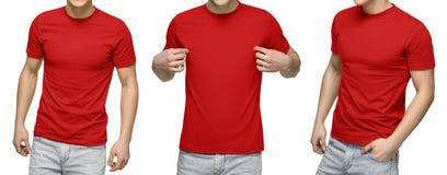 T-skjortan, framdelen och baksida för ung manlig blanko beskådar den röda, isolerad vit bakgrund Planlägg den mantshirtmallen och arkivbild T-skjortan, framdelen och baksida för ung manlig blanko beskådar den röda, isolerad vit bakgrund Planlägg den mantshirtmallen och arkivbild