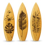 Tablas hawaianas de madera con las hojas tropicales dibujadas mano stock de ilustración Tablas hawaianas de madera con las hojas tropicales dibujadas mano stock de ilustración
