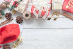 Table top view image of decorations Merry Christmas & Happy New Year background concept. Royalty Free Stock Image Table top view image of decorations Merry Christmas & Happy New Year background concept. Royalty Free Stock Image