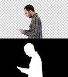 Tablet computer Side view of man using digital tablet, Alpha Channel royalty free stock image Tablet computer Side view of man using digital tablet, Alpha Channel royalty free stock image