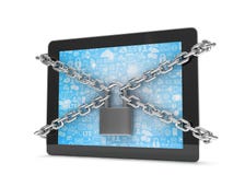 Tablet PC con las cadenas y la cerradura ilustración del vector Tablet PC con las cadenas y la cerradura ilustración del vector