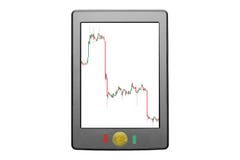 Tabuleta com o painel de controle do crescimento do preço do bitcoin cripto da moeda Carta da bolsa de valores na tela da tabulet imagem de stock royalty free Tabuleta com o painel de controle do crescimento do preço do bitcoin cripto da moeda Carta da bolsa de valores na tela da tabulet imagem de stock royalty free