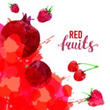 Taches et taches tir?es d'aquarelle d'ensemble rouge de fruit avec une fraise de jet, framboise, grenade, cerise, rouge applecher photographie stock libre de droits Taches et taches tir?es d'aquarelle d'ensemble rouge de fruit avec une fraise de jet, framboise, grenade, cerise, rouge applecher photographie stock libre de droits
