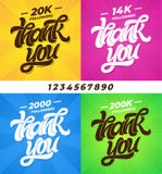 Tacka dig anhängare Uppsättning av baner för socialt massmedia med bokstäver och alla siffror Modern borstekalligrafi redigerbart vektor illustrationer Tacka dig anhängare Uppsättning av baner för socialt massmedia med bokstäver och alla siffror Modern borstekalligrafi redigerbart vektor illustrationer