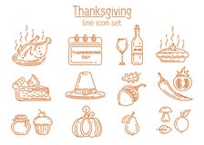 Tacksägelselinje symbolsuppsättning stock illustrationer Tacksägelselinje symbolsuppsättning stock illustrationer