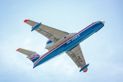 Aircraft Be-200es in flight, general view stock image Aircraft Be-200es in flight, general view stock image