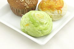 Tajwański Mooncake i banana tort zdjęcia stock Tajwański Mooncake i banana tort zdjęcia stock