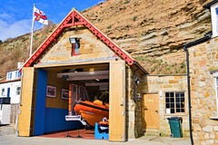 The RNLI lifeboat station in Staithes, near Scarborough, in North Yorkshire. stock images The RNLI lifeboat station in Staithes, near Scarborough, in North Yorkshire. stock images