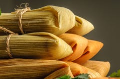 Tamales mexicaines faites en maïs et poulet d'isolement sur le blanc Photos stock Tamales mexicaines faites en maïs et poulet d'isolement sur le blanc Photos stock
